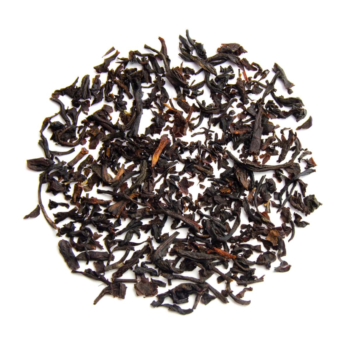 Imperial Earl Grey - Lose schwarze Teeblätter im Kreis angeordnet