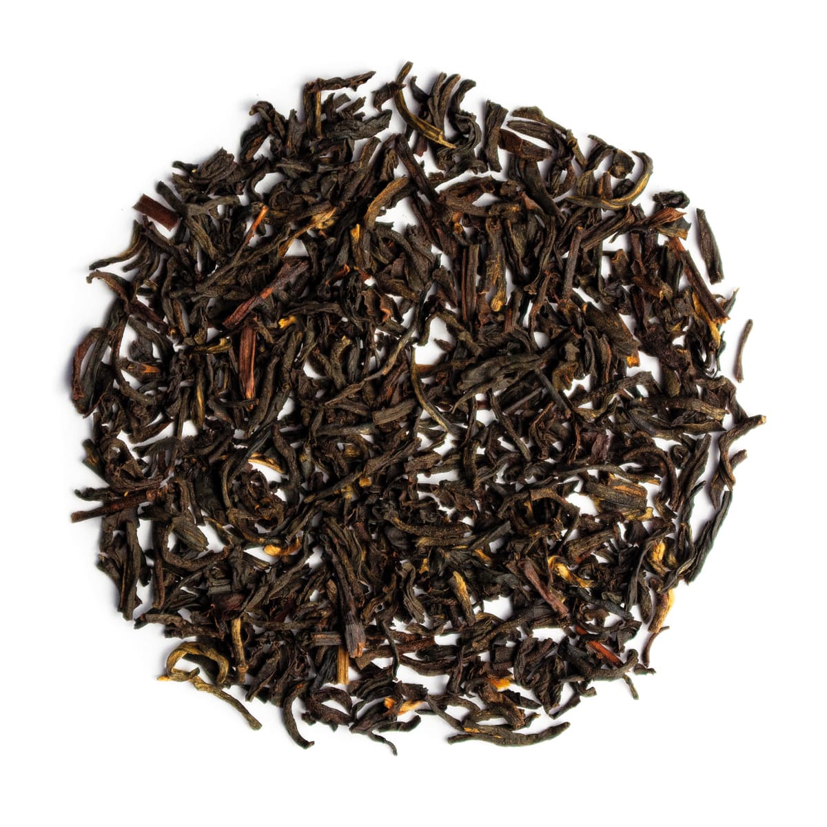Earl Grey Supreme - Lose schwarze Teeblätter im Kreis angeordnet
