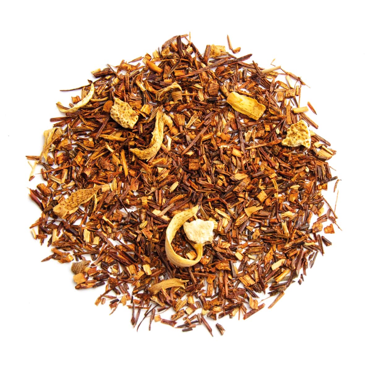 Rooibos Sweet Orange - Lose Rooibosteemischung im Kreis angeordnet