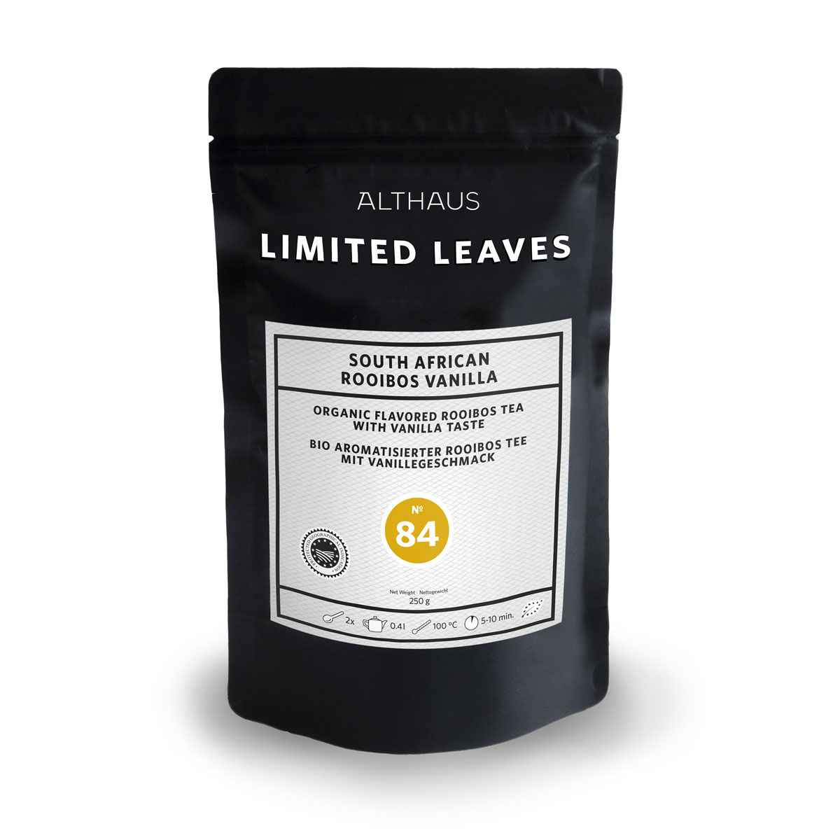 Limited Leaves, South African Rooibos Vanilla, Organic Flavored Rooibos Tea with Vanilla Taste, packaging